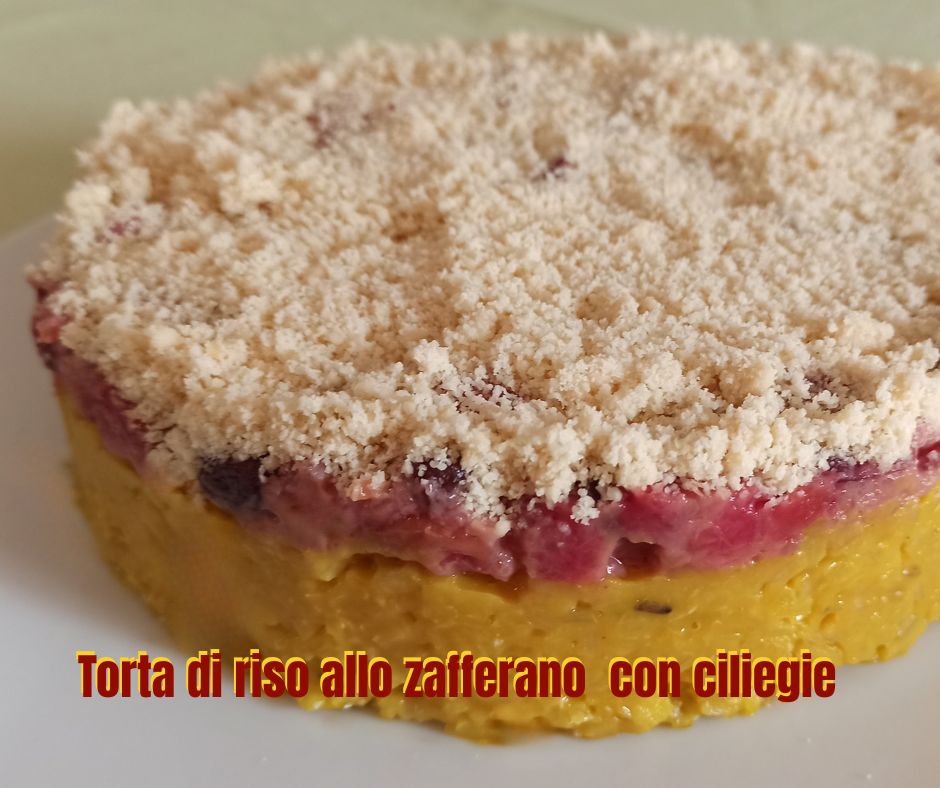 Torta al cucchiaio con zafferano e ciliegie
